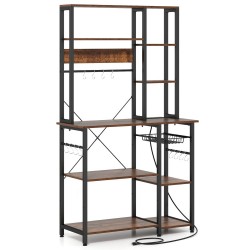 XVX Six-Tier Powered Baker's Rack, Pull-Out Basket and Twelve Utensil Hooks with Open Shelving