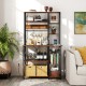 Honhorrs Six-Tier Powered Baker's Rack, Pull-Out Basket and Twelve Utensil Hooks with Open Shelving