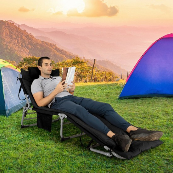 Honhorrs Padded Folding Chaise, Removable Mattress and Locking Backrest for Indoor or Patio Lounging