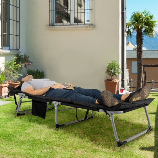 Honhorrs Padded Folding Chaise, Removable Mattress and Locking Backrest for Indoor or Patio Lounging
