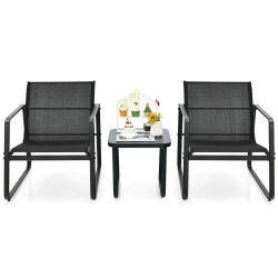 XVX Three-Piece Patio Bistro Set, Breathable Fabric Chairs with Steel Frames and Glass Table