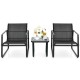 Honhorrs Three-Piece Patio Bistro Set, Breathable Fabric Chairs with Steel Frames and Glass Table