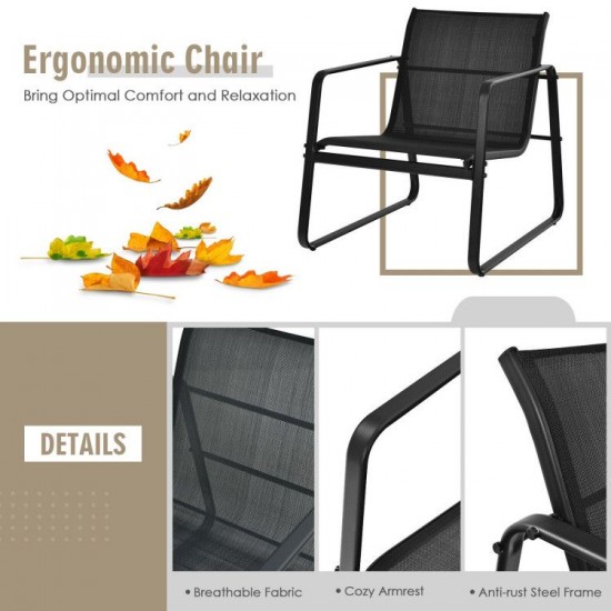 Honhorrs Three-Piece Patio Bistro Set, Breathable Fabric Chairs with Steel Frames and Glass Table