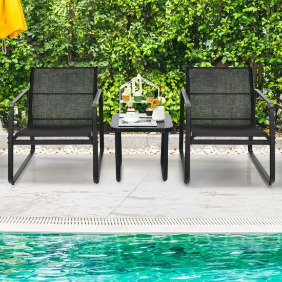 Honhorrs Three-Piece Patio Bistro Set, Breathable Fabric Chairs with Steel Frames and Glass Table