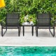 Honhorrs Three-Piece Patio Bistro Set, Breathable Fabric Chairs with Steel Frames and Glass Table