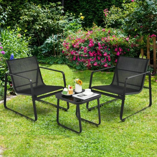 Honhorrs Three-Piece Patio Bistro Set, Breathable Fabric Chairs with Steel Frames and Glass Table