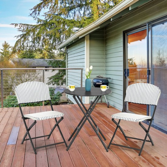 Honhorrs Folding Three-Piece Patio Bistro Set, Round Dining Table and Two Woven PE Rattan Chairs