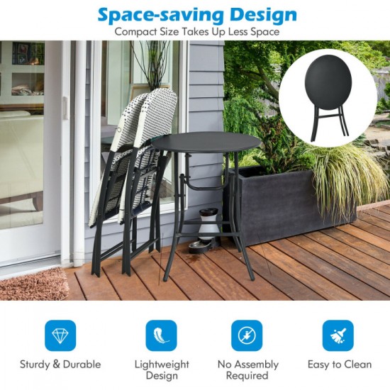 Honhorrs Folding Three-Piece Patio Bistro Set, Round Dining Table and Two Woven PE Rattan Chairs