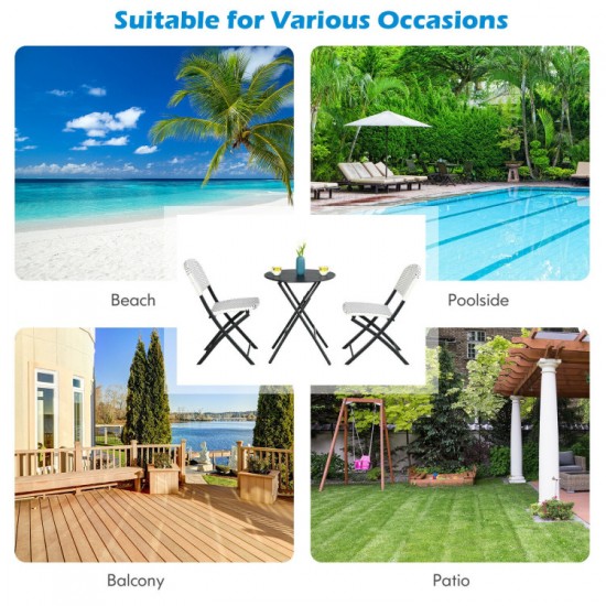 Honhorrs Folding Three-Piece Patio Bistro Set, Round Dining Table and Two Woven PE Rattan Chairs