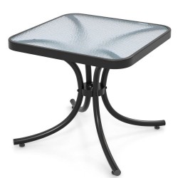 Owlyin 18-Inch Glass Patio Side Table, Coated Metal Legs with a Reinforcing Ring and Rounded Top