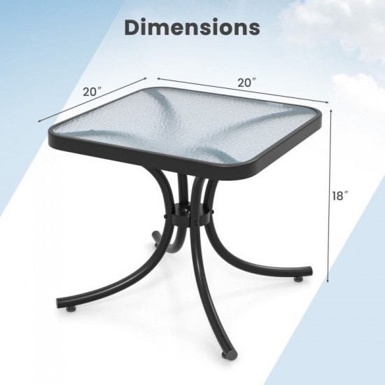 Owlyin 18-Inch Glass Patio Side Table, Coated Metal Legs with a Reinforcing Ring and Rounded Top
