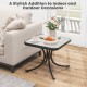 Owlyin 18-Inch Glass Patio Side Table, Coated Metal Legs with a Reinforcing Ring and Rounded Top