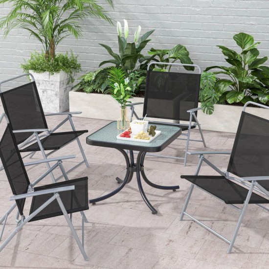 Owlyin 18-Inch Glass Patio Side Table, Coated Metal Legs with a Reinforcing Ring and Rounded Top