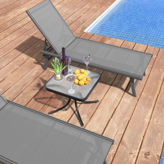 Owlyin 18-Inch Glass Patio Side Table, Coated Metal Legs with a Reinforcing Ring and Rounded Top