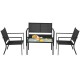 Honhorrs Four-Piece Steel Patio Conversation Set, Breathable Fabric Seating with Curved Armrests