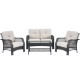 Owlyin Four-Piece PE-Rattan Patio Set, Padded Seats and Glass Coffee Table with Lower Storage Shelf
