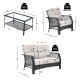 Owlyin Four-Piece PE-Rattan Patio Set, Padded Seats and Glass Coffee Table with Lower Storage Shelf