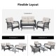 Owlyin Four-Piece PE-Rattan Patio Set, Padded Seats and Glass Coffee Table with Lower Storage Shelf