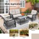 Owlyin Four-Piece PE-Rattan Patio Set, Padded Seats and Glass Coffee Table with Lower Storage Shelf