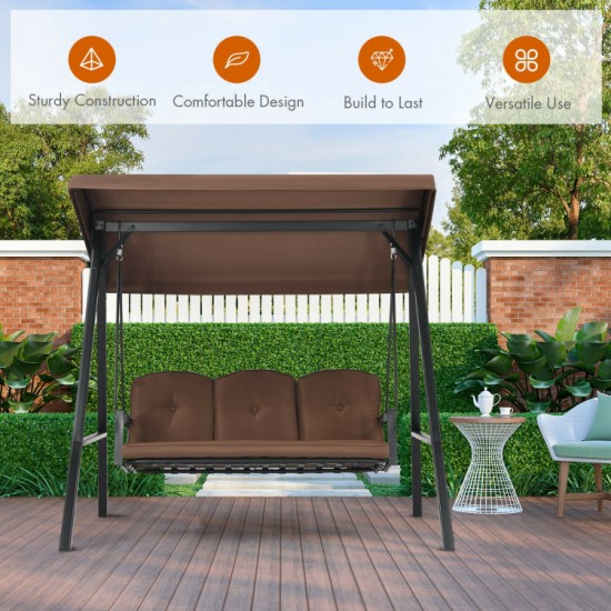 Honhorrs Three-Seat Porch Swing, Removable Adjustable Canopy and Cushions with 710-Lb Total Capacity