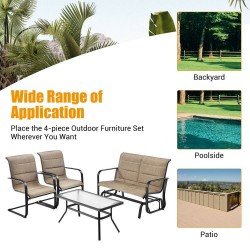 XVX Four-Piece Motion Patio Set, Glider Loveseat and Spring Chairs with Tempered-Glass Table