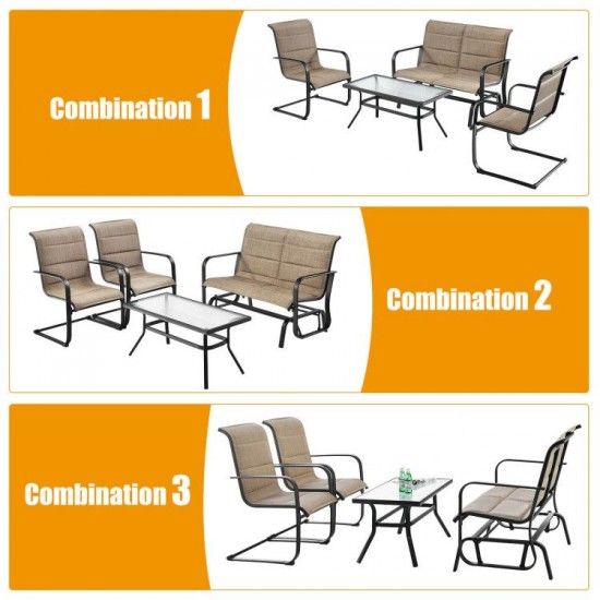 Honhorrs Four-Piece Motion Patio Set, Glider Loveseat and Spring Chairs with Tempered-Glass Table