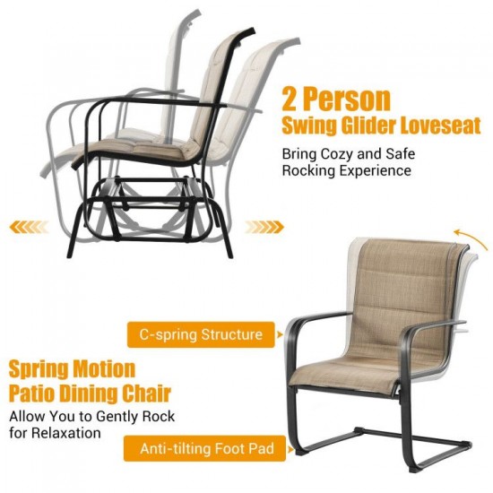 Honhorrs Four-Piece Motion Patio Set, Glider Loveseat and Spring Chairs with Tempered-Glass Table