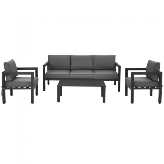 Honhorrs Four-Piece Aluminum Patio Lounge Set, Rearrangeable Seating with Removable Cushion Covers