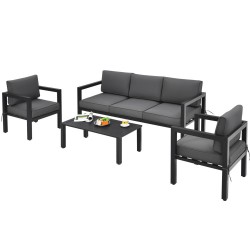 XVX Four-Piece Aluminum Patio Lounge Set, Rearrangeable Seating with Removable Cushion Covers