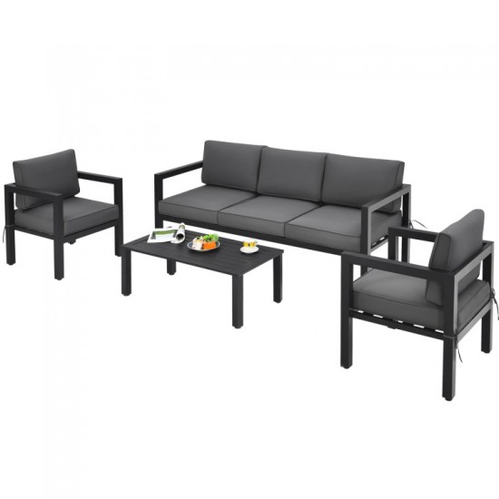 Honhorrs Four-Piece Aluminum Patio Lounge Set, Rearrangeable Seating with Removable Cushion Covers