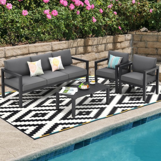 Honhorrs Four-Piece Aluminum Patio Lounge Set, Rearrangeable Seating with Removable Cushion Covers