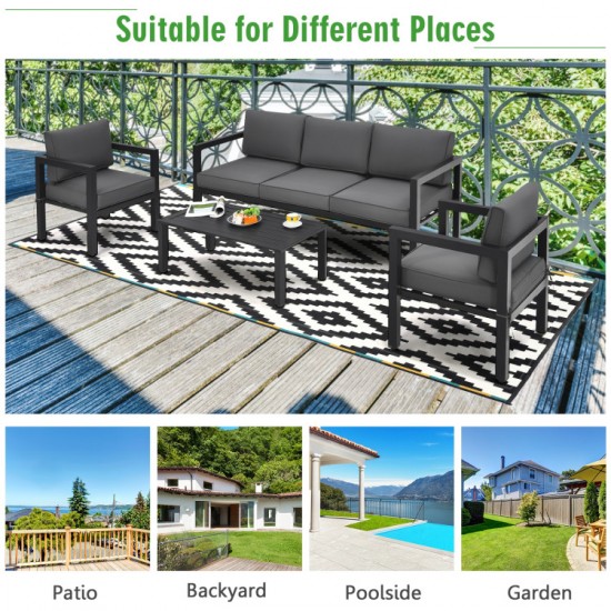Honhorrs Four-Piece Aluminum Patio Lounge Set, Rearrangeable Seating with Removable Cushion Covers