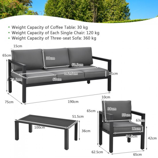 Honhorrs Four-Piece Aluminum Patio Lounge Set, Rearrangeable Seating with Removable Cushion Covers