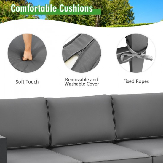 Honhorrs Four-Piece Aluminum Patio Lounge Set, Rearrangeable Seating with Removable Cushion Covers
