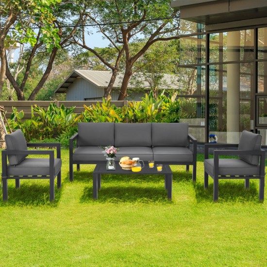 Honhorrs Four-Piece Aluminum Patio Lounge Set, Rearrangeable Seating with Removable Cushion Covers