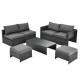 Honhorrs Six-Piece Wicker Patio Lounge Set, Loveseat and Armless Seats with Two Ottomans and Table