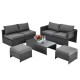 Honhorrs Six-Piece Wicker Patio Lounge Set, Loveseat and Armless Seats with Two Ottomans and Table