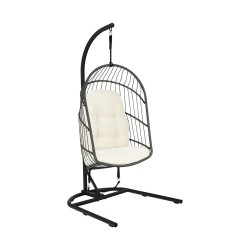 Honhorrs Hanging Wicker Egg Chair, Foldable Basket with Cushion, Steel Stand and Securing Strap