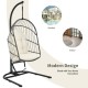 Honhorrs Hanging Wicker Egg Chair, Foldable Basket with Cushion, Steel Stand and Securing Strap