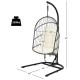 Honhorrs Hanging Wicker Egg Chair, Foldable Basket with Cushion, Steel Stand and Securing Strap
