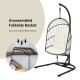 Honhorrs Hanging Wicker Egg Chair, Foldable Basket with Cushion, Steel Stand and Securing Strap