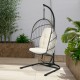 Honhorrs Hanging Wicker Egg Chair, Foldable Basket with Cushion, Steel Stand and Securing Strap