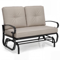 Honhorrs Two-Seat Patio Glider Bench, Olefin Cushions with Ties and a Curved Steel Seating Frame