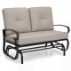 Honhorrs Two-Seat Patio Glider Bench, Olefin Cushions with Ties and a Curved Steel Seating Frame
