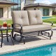 Honhorrs Two-Seat Patio Glider Bench, Olefin Cushions with Ties and a Curved Steel Seating Frame