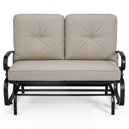 Honhorrs Two-Seat Patio Glider Bench, Olefin Cushions with Ties and a Curved Steel Seating Frame