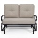 Honhorrs Two-Seat Patio Glider Bench, Olefin Cushions with Ties and a Curved Steel Seating Frame