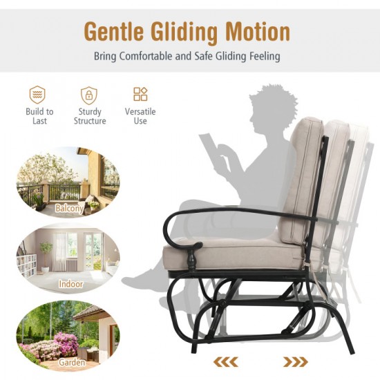 Honhorrs Two-Seat Patio Glider Bench, Olefin Cushions with Ties and a Curved Steel Seating Frame