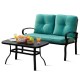 Honhorrs Two-Piece Patio Loveseat and Coffee Table, Padded Bench with a Honeycomb-Pattern Tabletop