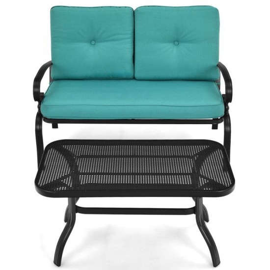 Honhorrs Two-Piece Patio Loveseat and Coffee Table, Padded Bench with a Honeycomb-Pattern Tabletop